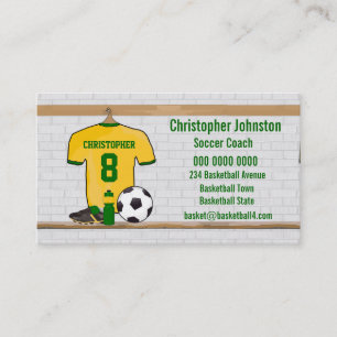 Personalised Yellow Green Football Soccer Jersey Business Card