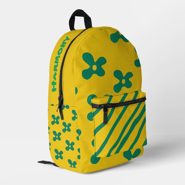 Personalised Yellow/Green  Printed Backpack (Back Corner Left)