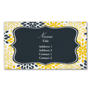 Personalised Yellow, Grey Charcoal Modern Floral Magnetic Business Card