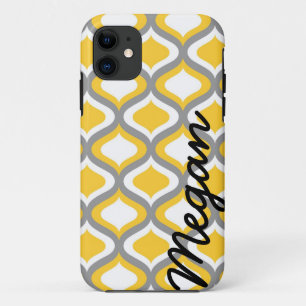 Personalised Yellow Grey Ogee Pattern Case-Mate iPhone Case