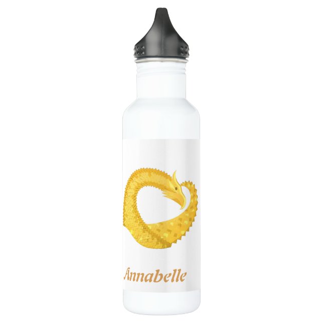 Personalised yellow heart dragon on white 710 ml water bottle (Left)