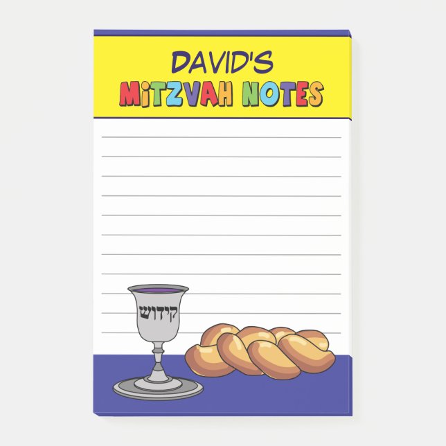 Personalised Yellow Kiddish Mitzvah Post-it Notes (Front)