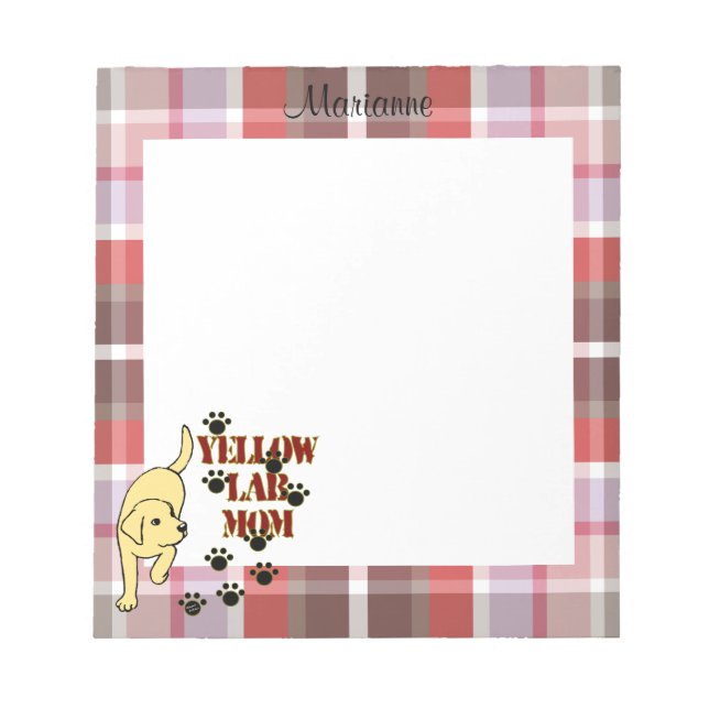 Personalised Yellow Lab Mum Plaid Notepad (Front)