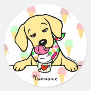 Personalised Yellow Lab Puppy Ice Cream Classic Round Sticker