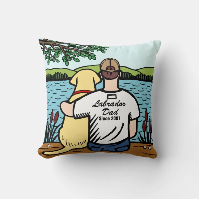 Personalised Yellow Labrador and Dad 2 Cushion (Front)