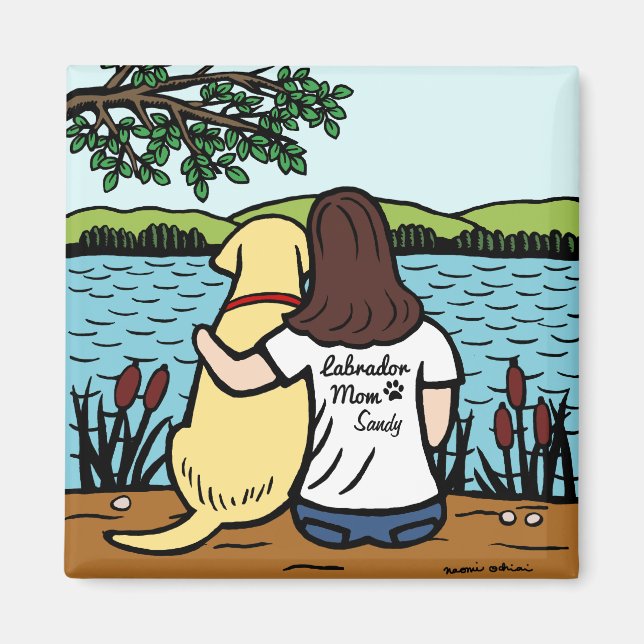 Personalised Yellow Labrador and Mum Long Magnet (Front)