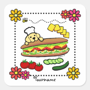 Personalised Yellow Labrador Bakery Cartoon Square Sticker