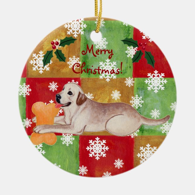 Personalised Yellow Labrador Christmas Mosaic Ceramic Tree Decoration (Front)