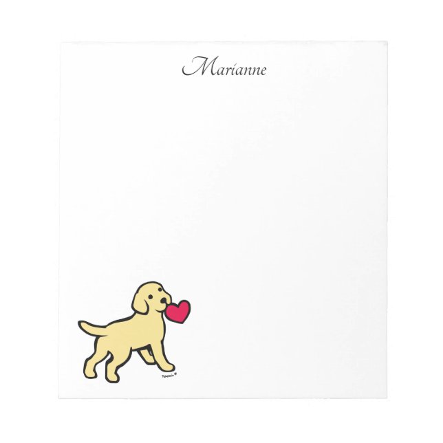 Personalised Yellow Labrador Puppy and Heart Notepad (Front)