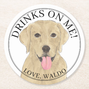 Personalised Yellow Labrador Wedding Round Paper Coaster