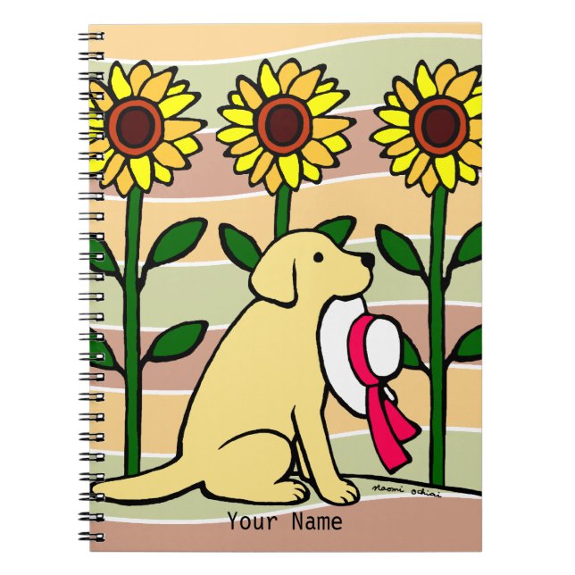 Personalised Yellow Labrador with Sunflowers Spiral Notebook (Front)
