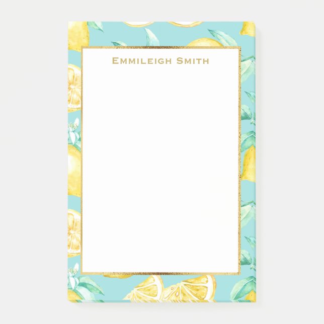 Personalised Yellow Lemons on Light Blue Post-it Notes (Front)