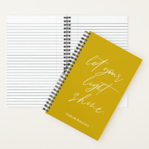 Personalised yellow Let Your Light Shine quote Notebook