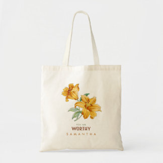 Personalised Yellow Lily Floral motivational Tote Bag