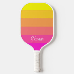 Personalised Yellow Magenta Ombre Stripe Pickleball Paddle