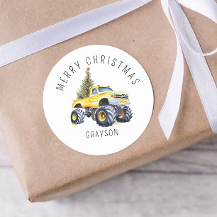 Personalised Yellow Monster Truck Christmas Gift Classic Round Sticker