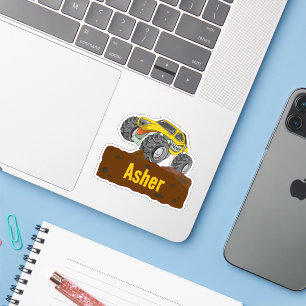 Personalised Yellow Monster Truck Name Labels