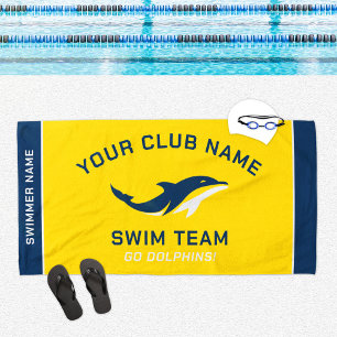 Personalised Yellow Navy Swim Team Swimmer Name Beach Towel