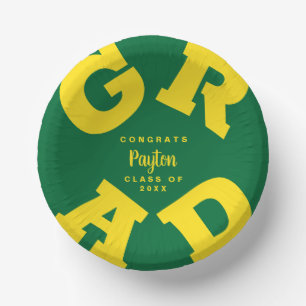 Personalised Yellow on Green Graduation Paper Plate