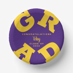 Personalised Yellow on Purple Graduation Paper Plate