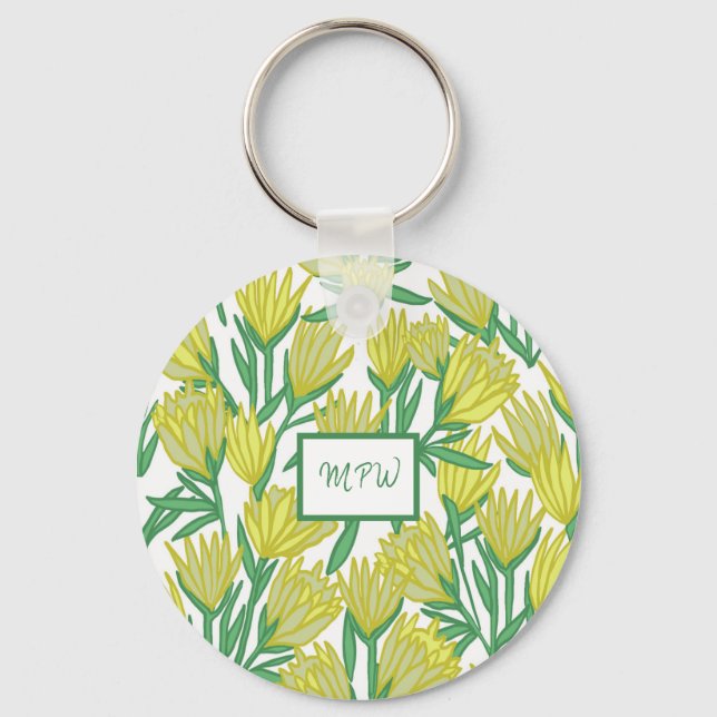Personalised Yellow Original Art Floral Design Key Ring (Front)