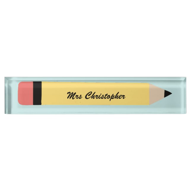 Personalised yellow Pencil Teacher  Nameplate (Front)