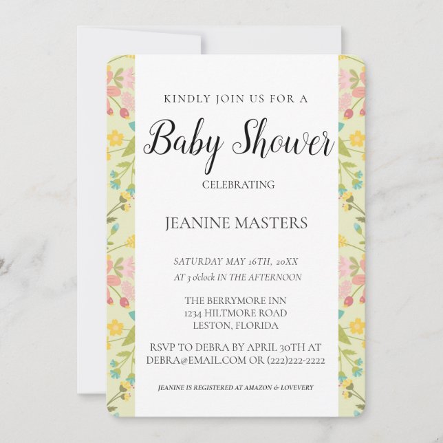 Personalised Yellow Pink Green Florals Invitation (Front)
