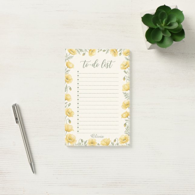 Personalised Yellow Poppy To Do List Notepad (Office)