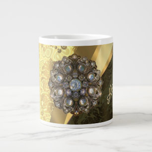 Personalised yellow pretty girly damask pattern large coffee mug