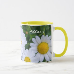 Personalised Yellow Ringer Mug With Daisy