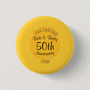 Personalised Yellow Rose 50th Anniversary 3 Cm Round Badge