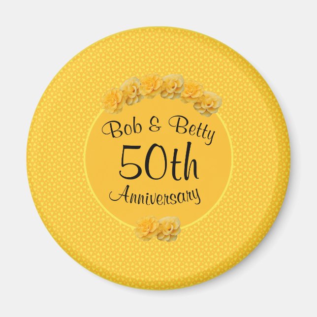 Personalised Yellow Rose 50th Anniversary Magnet (Front)