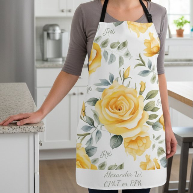 Personalised Yellow Rose & RX Pharmacy Apron (Creator Uploaded)