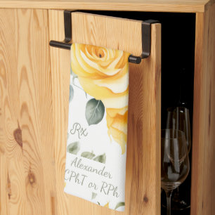 Personalised Yellow Rose & RX Pharmacy Tea Towel