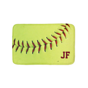 Personalised yellow softball ball bath mat