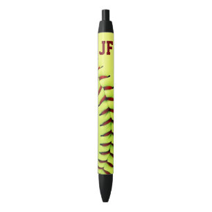 Personalised yellow softball ball black ink pen