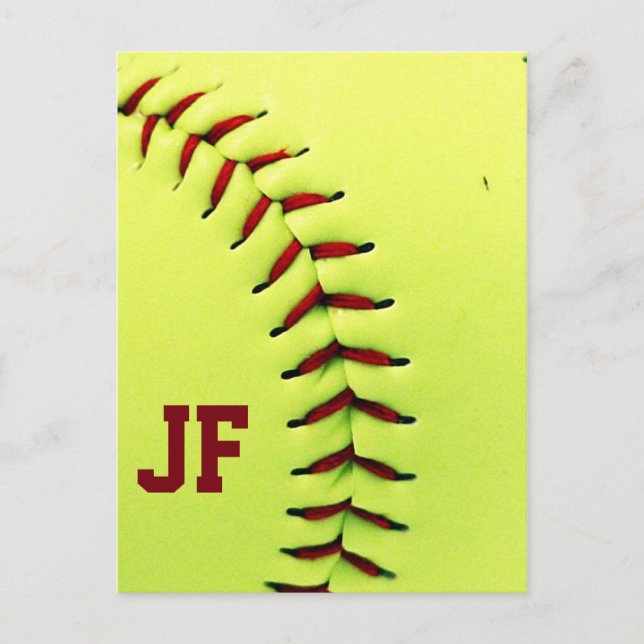 Personalised yellow softball ball postcard (Front)
