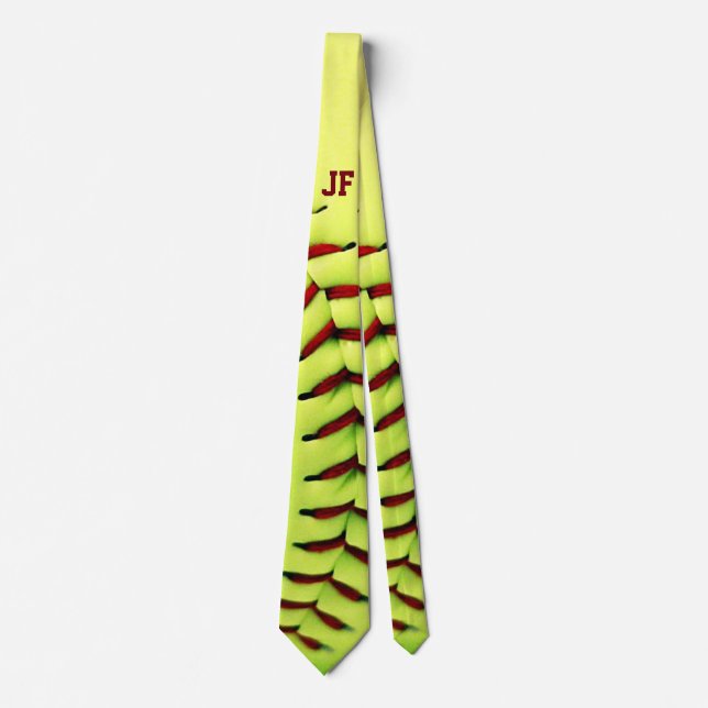 Personalised yellow softball ball tie (Front)