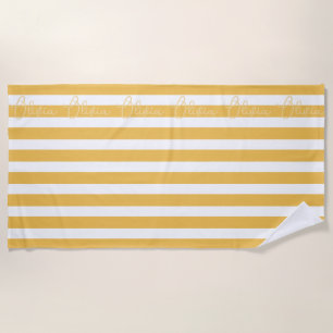 Personalised Yellow Stripe Custom Personalised Beach Towel