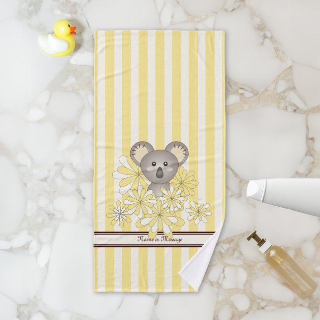 Personalised Yellow Stripe Cute Baby Koala Kids Bath Towel Set (Creator Uploaded)