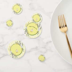 personalised yellow stripe duckling birthday plate confetti