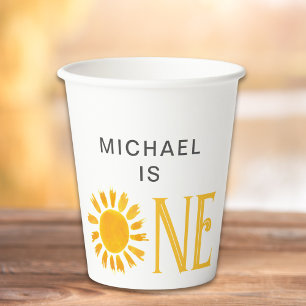 Personalised Yellow Sun First Birthday Party Paper Cups