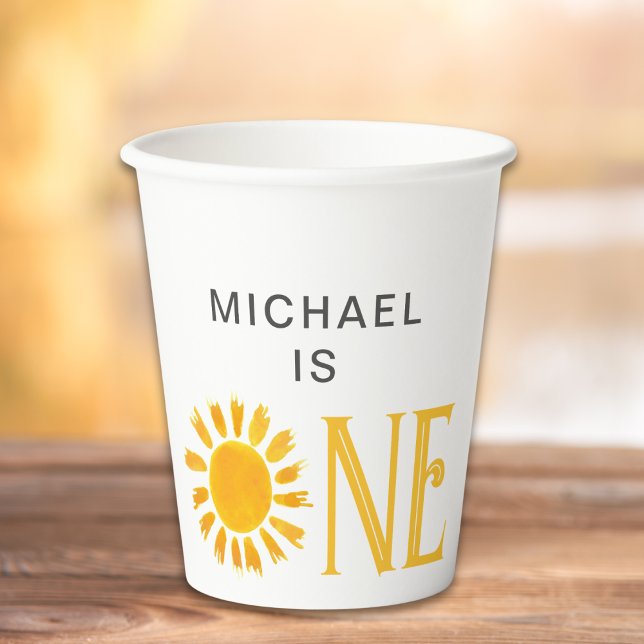 Personalised Yellow Sun First Birthday Party Paper Cups (Creator Uploaded)