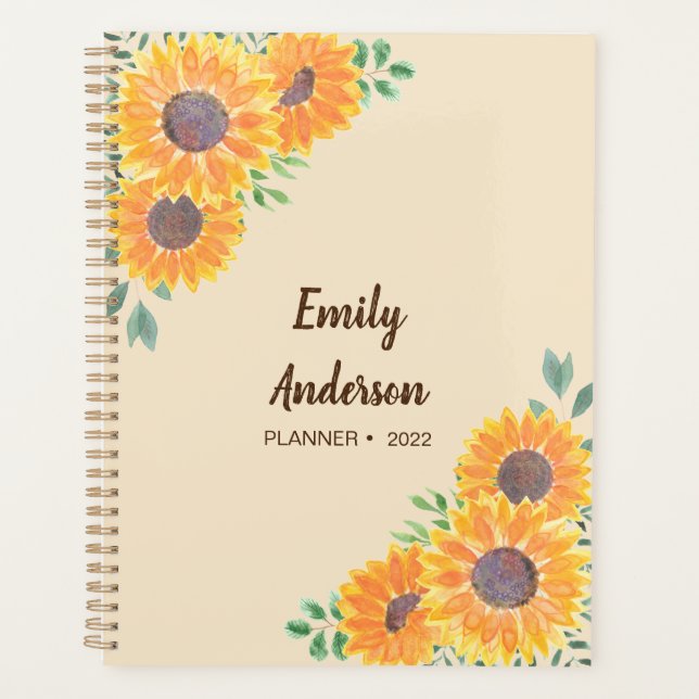 Personalised Yellow Sunflower 2022 Planner (Front)