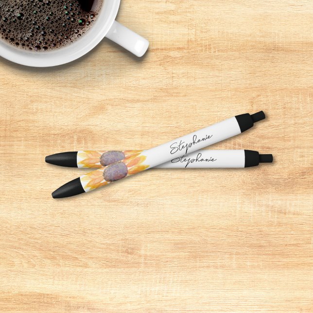 Personalised Yellow Sunflower  Black Ink Pen (Creator Uploaded)