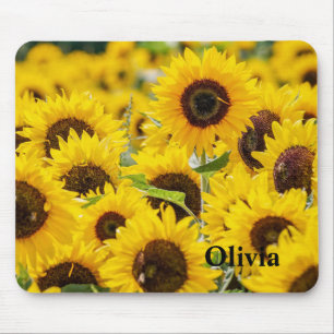 Personalised Yellow Sunflower Field Name Mouse Pad