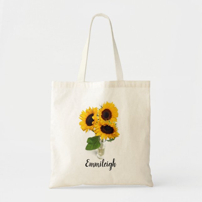 Personalised Yellow Sunflower in Vase Tote Bag (Front)