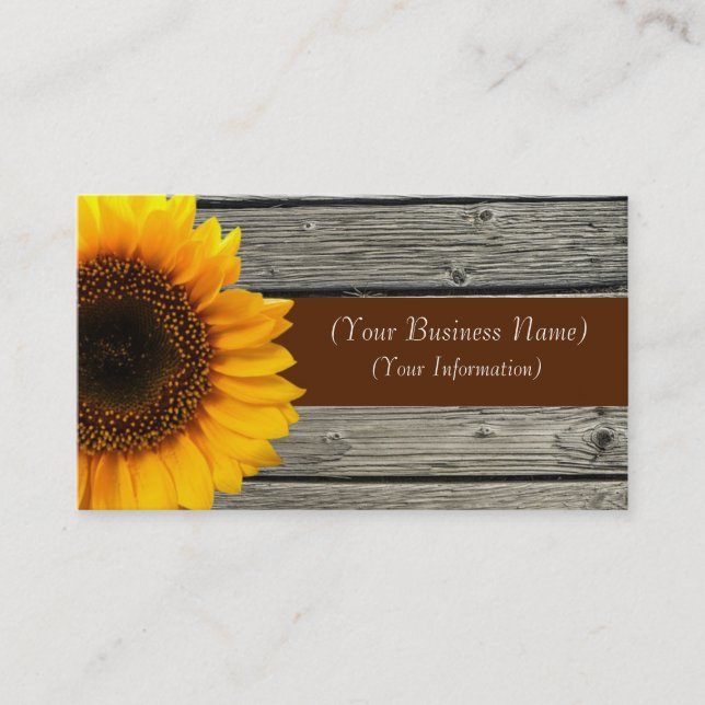 Personalised Yellow Sunflower & Rustic Barn Wood Business Card (Front)
