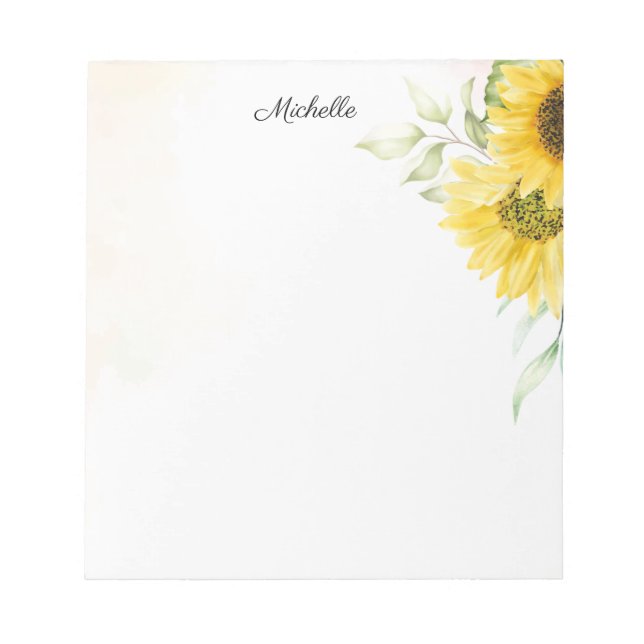 Personalised Yellow Sunflower Watercolor Notepad (Front)