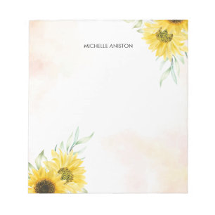 Personalised Yellow Sunflower Watercolor Notepad